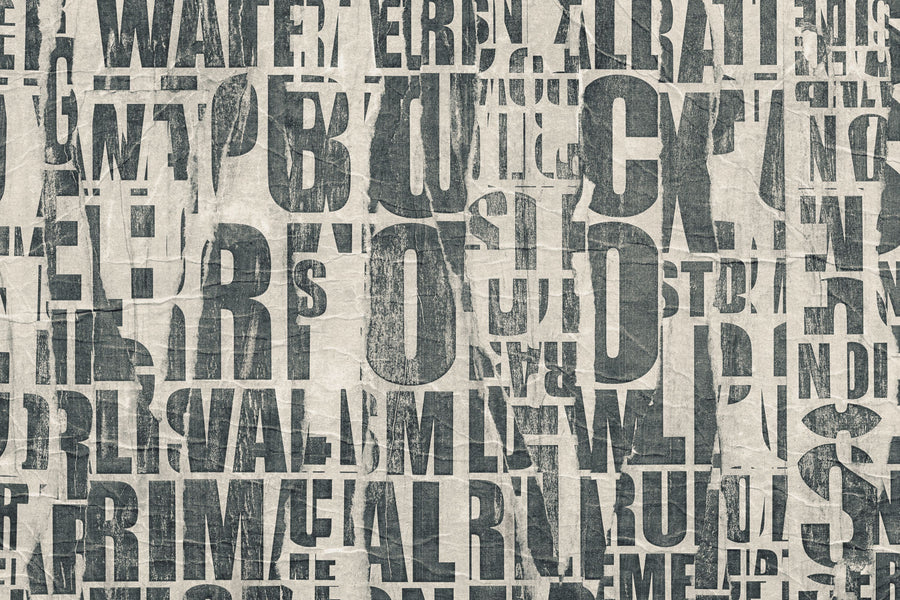 Letterpress Vintage Newspaper Collage Mural Wallpaper