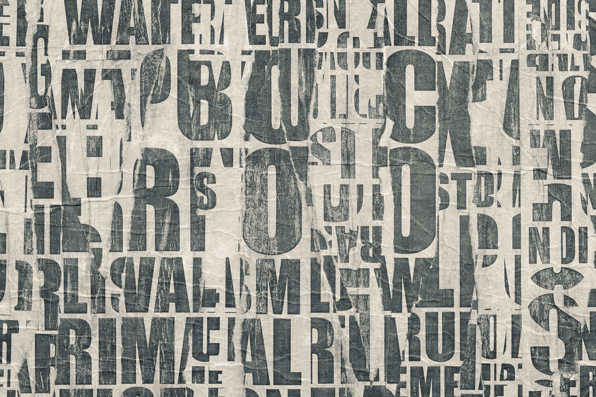 Letterpress Vintage Newspaper Collage Mural Wallpaper - pure wallpaper artwork