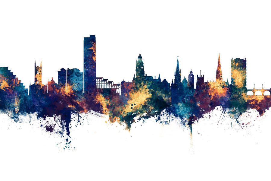 Sheffield England Skyline Blue & Bronze Mural Wallpaper