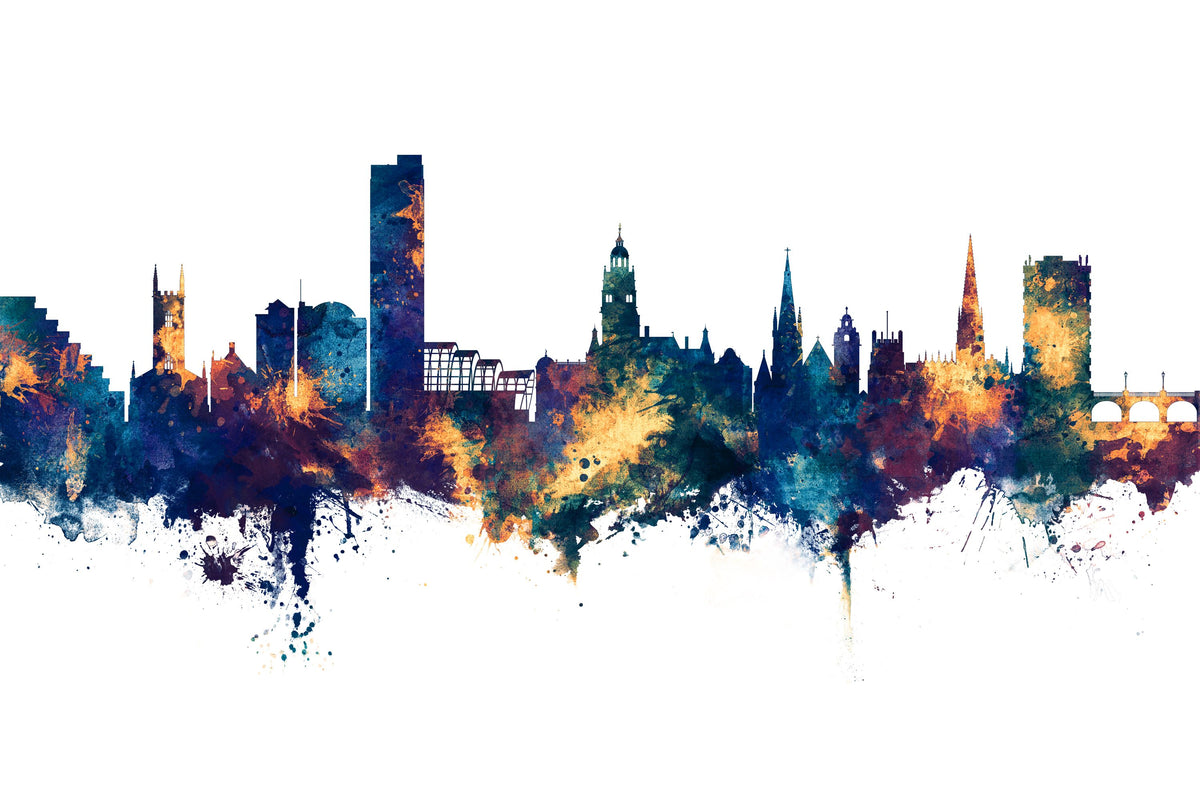 Sheffield England Skyline Blue & Bronze Mural Wallpaper - pure wallpaper artwork