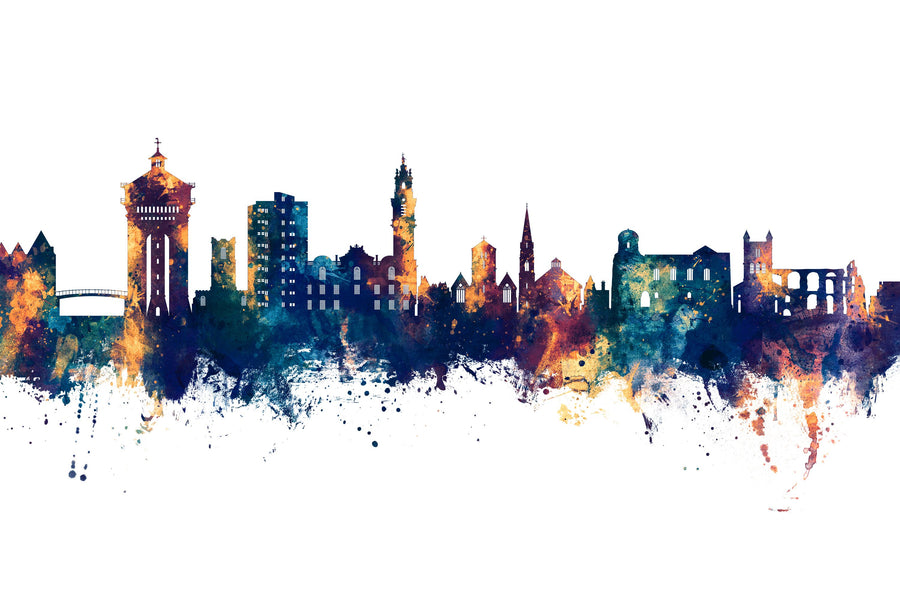 Colchester England Skyline Blue & Bronze Mural Wallpaper