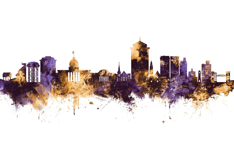 Montgomery Alabama Skyline Purple & Gold Mural Wallpaper