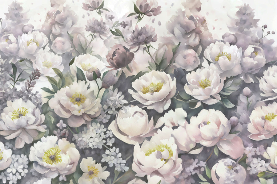 Watercolor Peonies Spring Mural Wallpaper