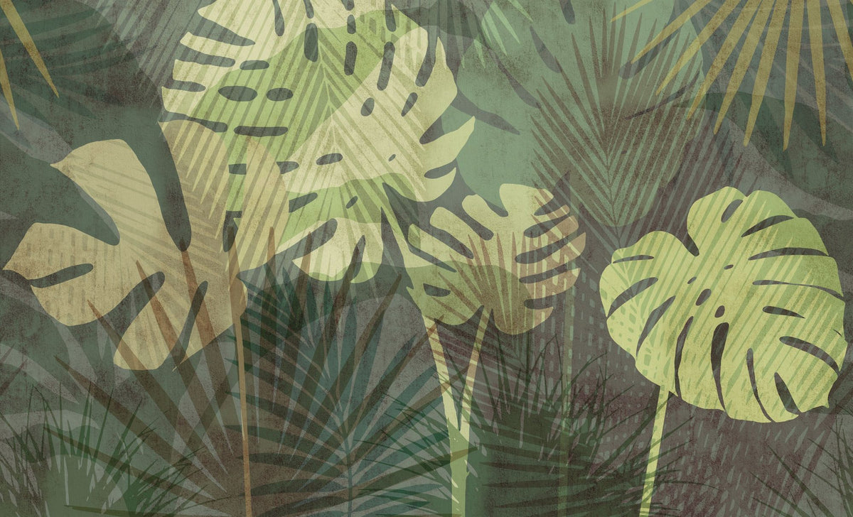 Big Monstera Leaves, Olive Mural Wallpaper - pure wallpaper artwork