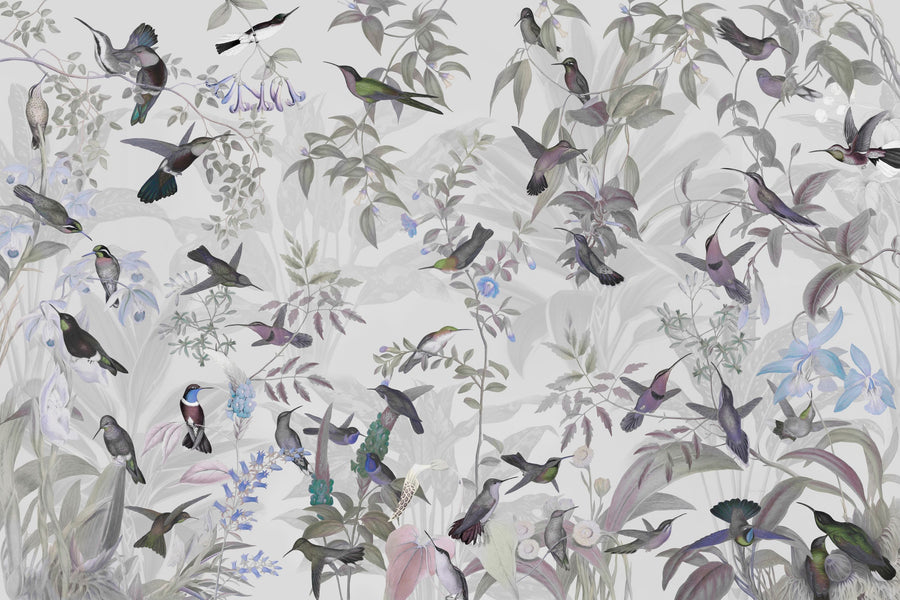 Birds Everywhere Green Mural Wallpaper