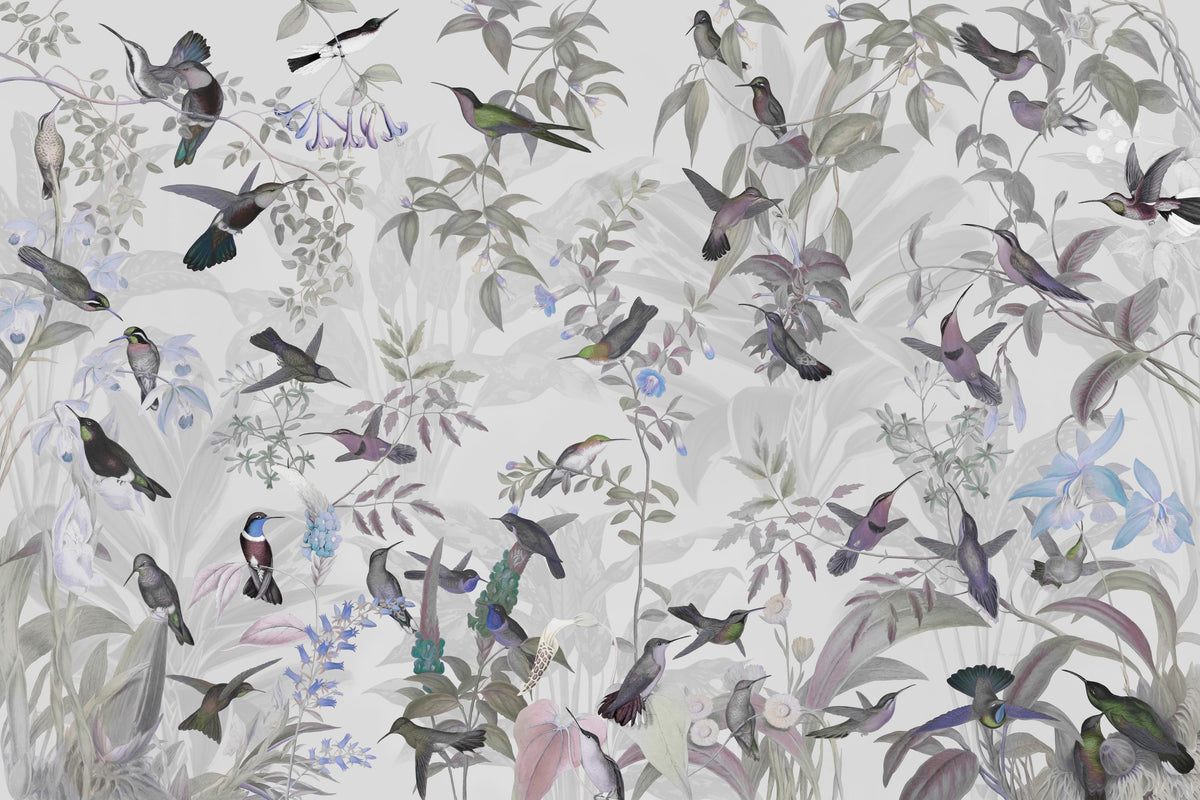 Birds Everywhere Green Mural Wallpaper - pure wallpaper artwork