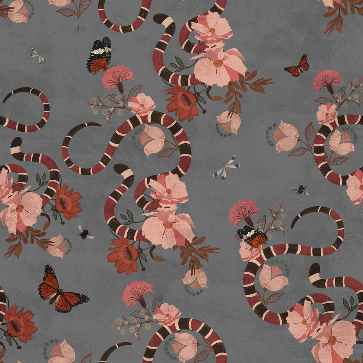 Milk Snakes & Blossoms Mural Wallpaper - pure wallpaper artwork