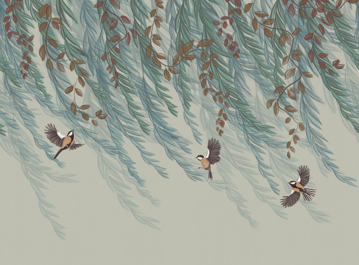 Willow & Birds, Pistachio Mural Wallpaper - pure wallpaper artwork