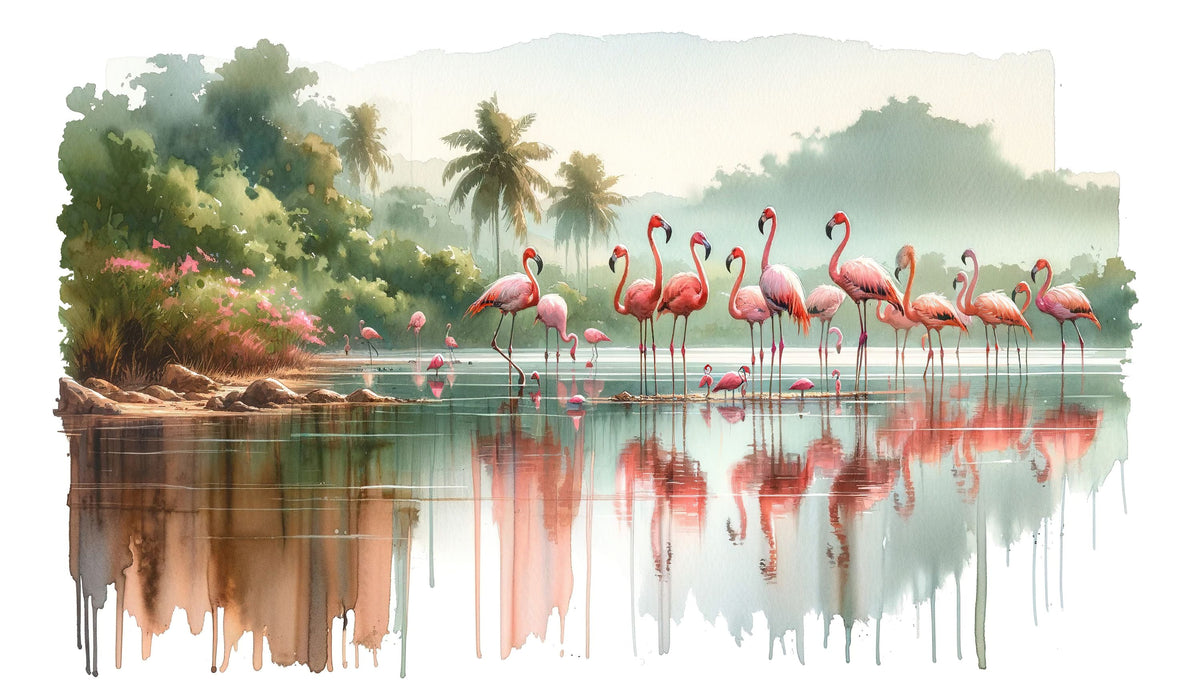 Morning Reflections of Flamingos Mural Wallpaper - pure wallpaper artwork