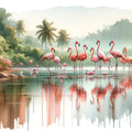 Morning Reflections of Flamingos Mural Wallpaper - pure wallpaper artwork