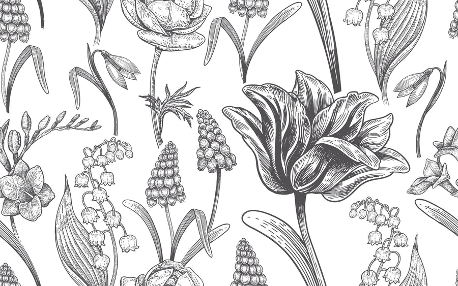 Spring Flower Sketching Mural Wallpaper