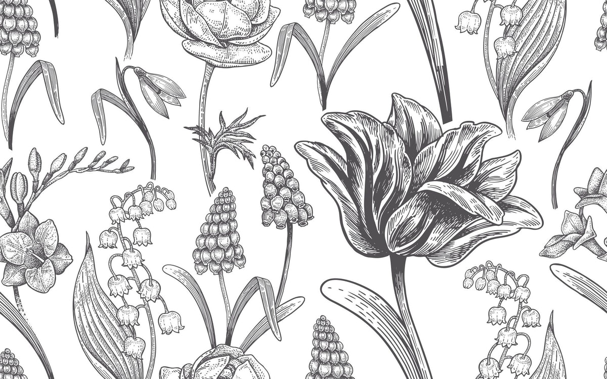 Spring Flower Sketching Mural Wallpaper - pure wallpaper artwork