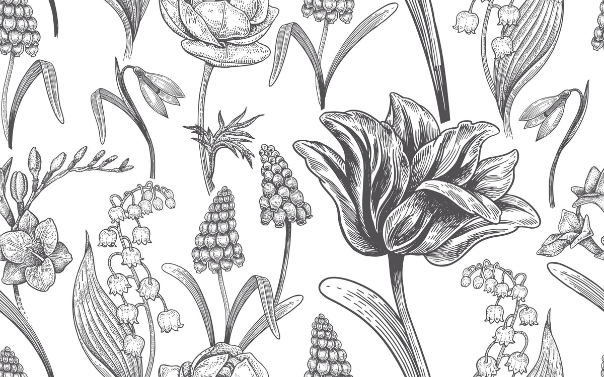 Spring Flower Sketching Mural Wallpaper - pure wallpaper artwork