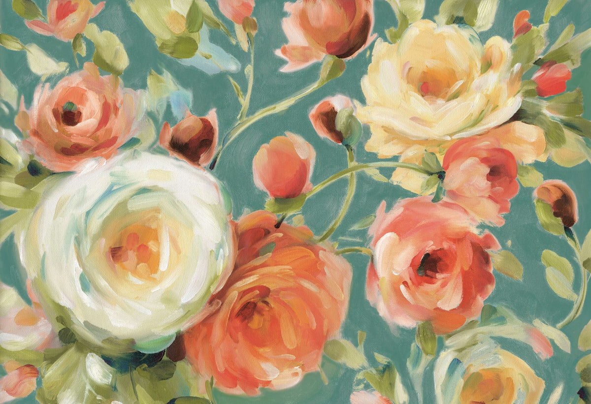 Florabundance I Autumn Teal Mural Wallpaper - pure wallpaper artwork
