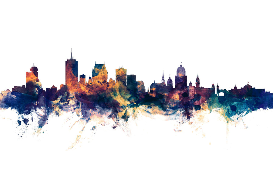 Quebec Canada Skyline Blue & Bronze Mural Wallpaper