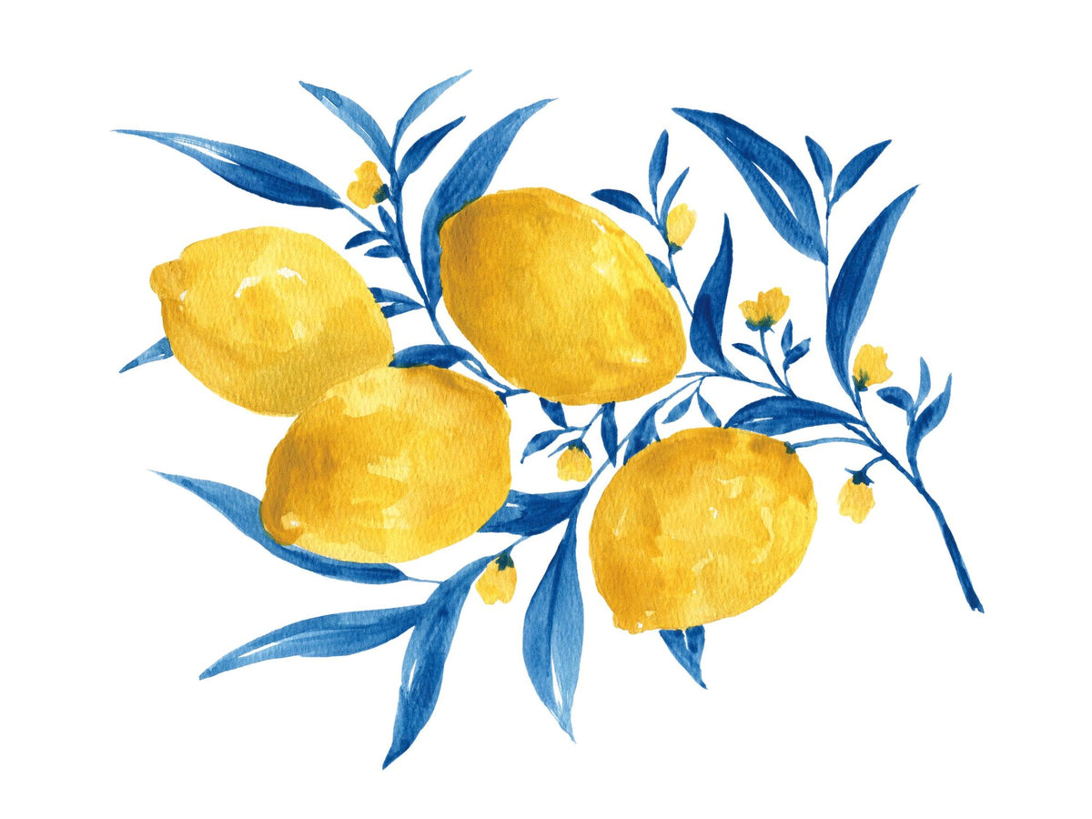 Blue Leaf Lemons I Mural Wallpaper - pure wallpaper artwork
