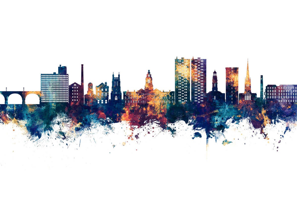 Stockport England Skyline Blue & Bronze Mural Wallpaper - pure wallpaper artwork