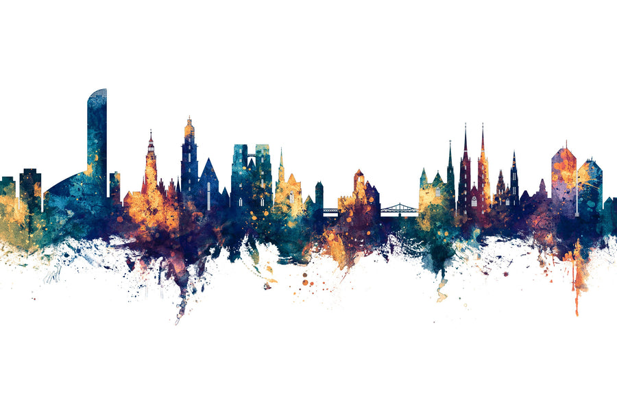 Wroclaw Poland Skyline Blue & Bronze Mural Wallpaper