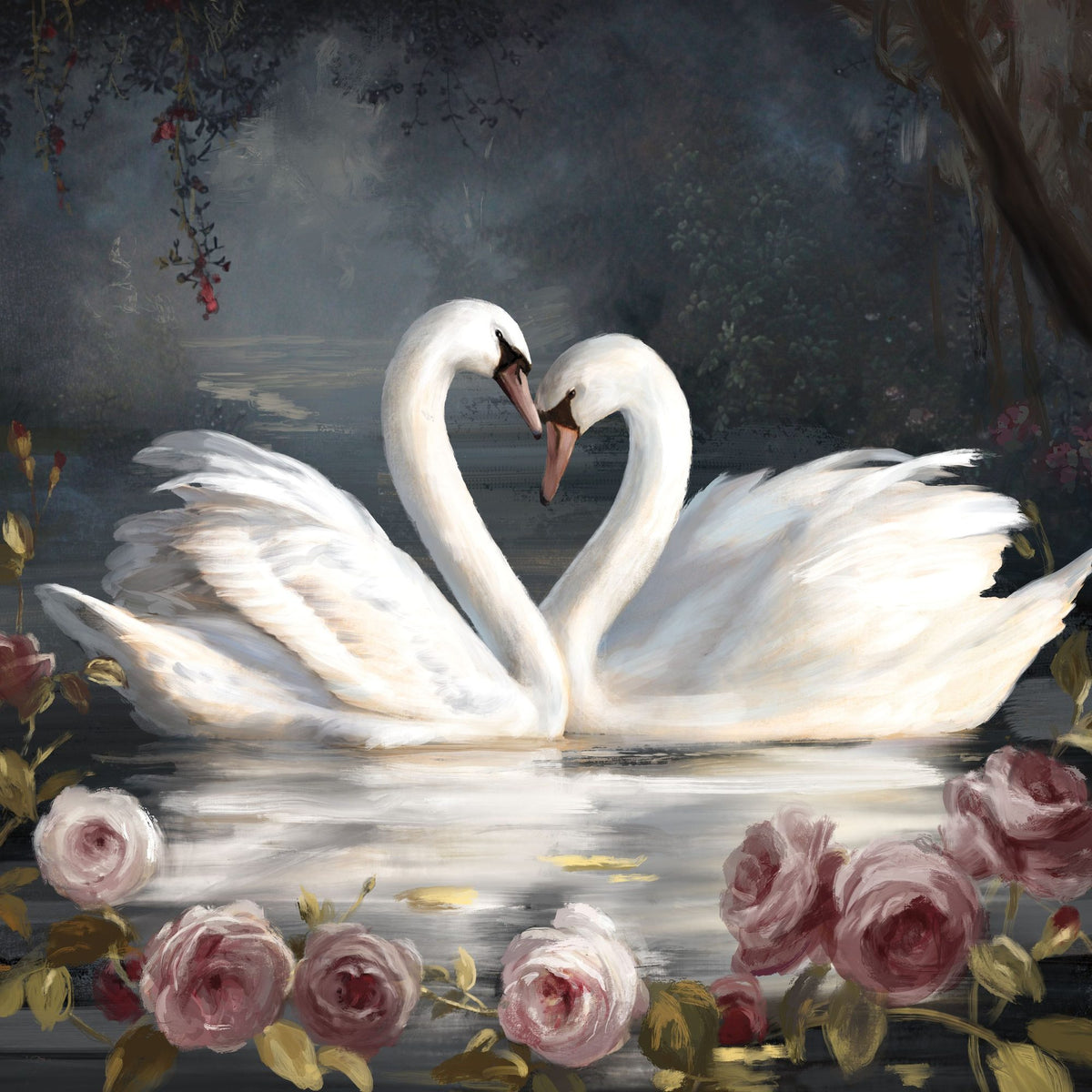 Swan Lake Mural Wallpaper - Neutral Tone - pure wallpaper artwork