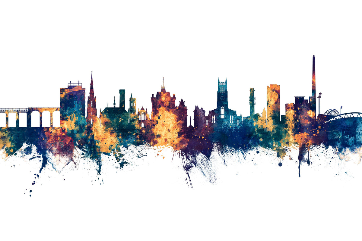 Huddersfield England Skyline Blue & Bronze Mural Wallpaper - pure wallpaper artwork