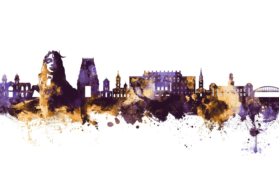 Coimbatore India Skyline Purple & Gold Mural Wallpaper