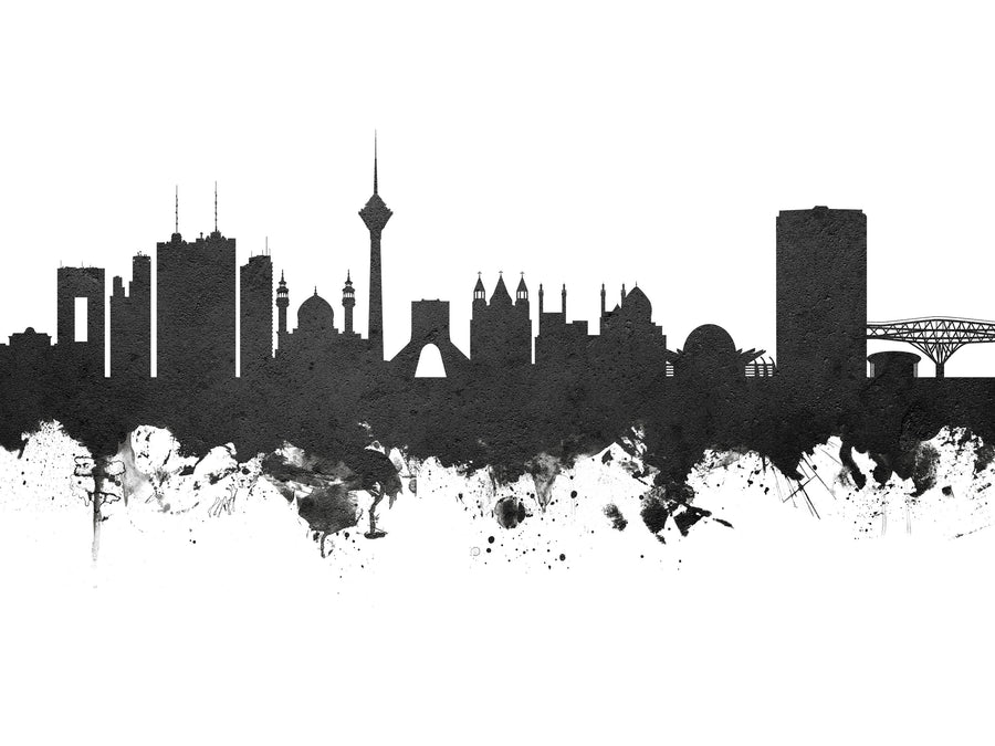 Tehran Iran Skyline Black & White Mural Wallpaper