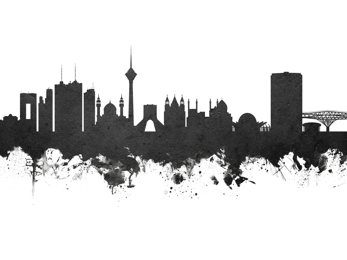 Tehran Iran Skyline Black & White Mural Wallpaper - pure wallpaper artwork