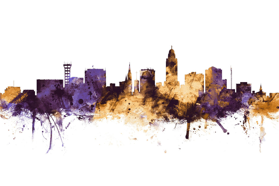 Lincoln Nebraska Skyline Purple & Gold Mural Wallpaper