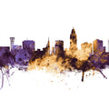 Lincoln Nebraska Skyline Purple & Gold Mural Wallpaper - pure wallpaper artwork