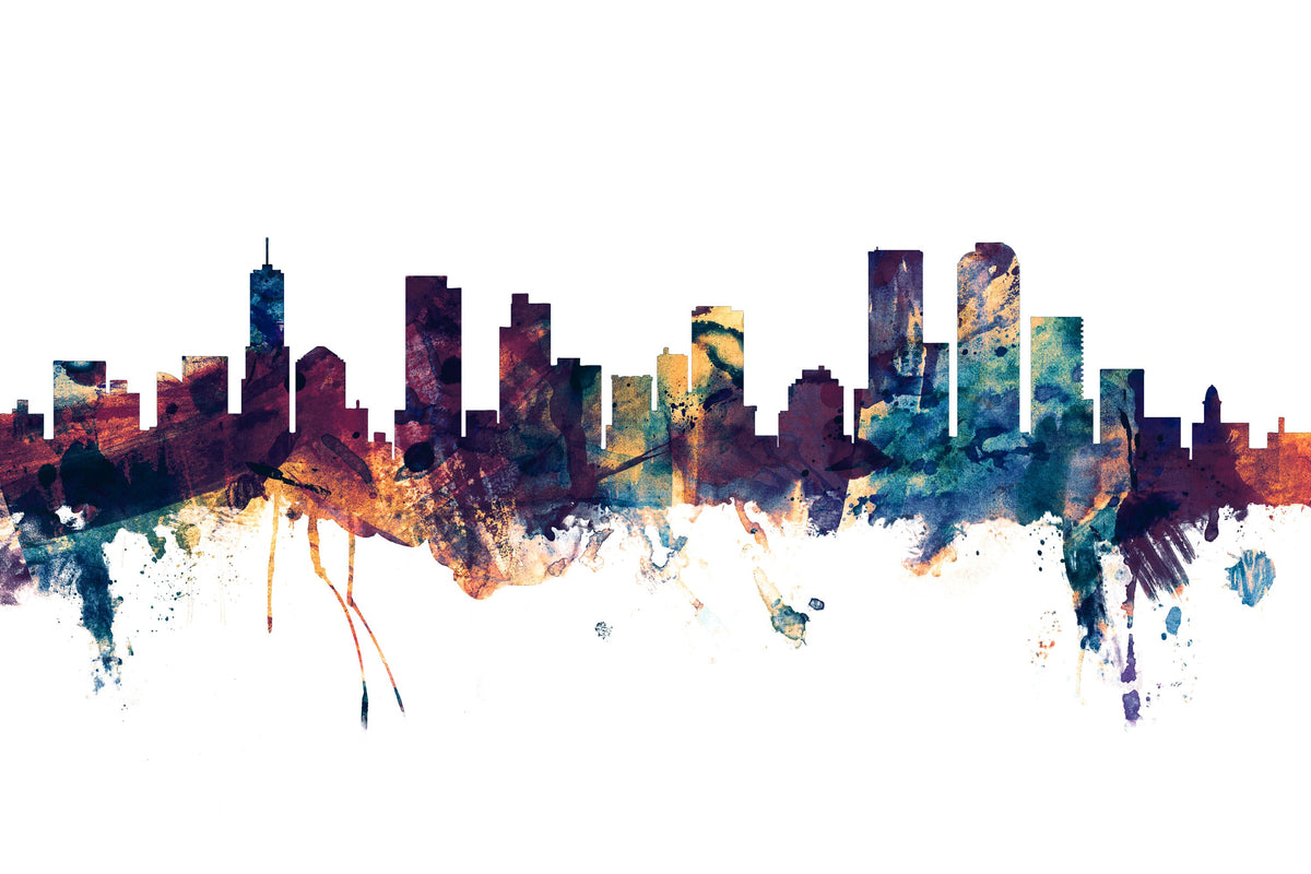 Denver Skyline Blue & Bronze Mural Wallpaper - pure wallpaper artwork