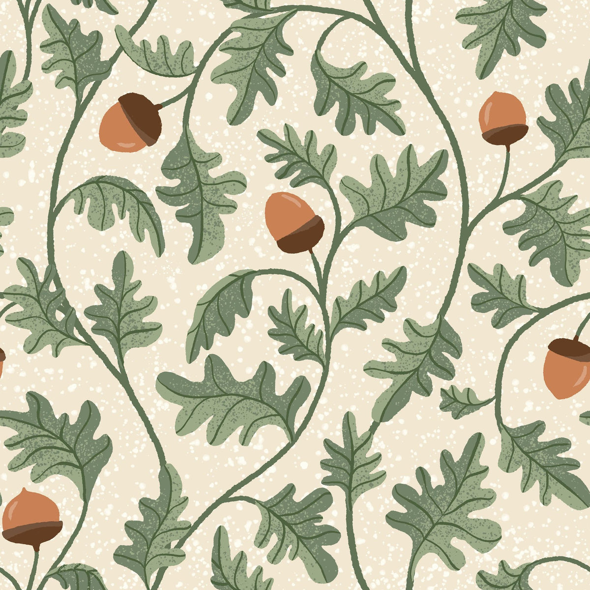 Oak & Acorns, White Mural Wallpaper - pure wallpaper artwork