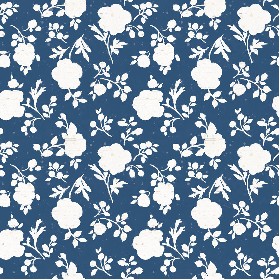 Country Flowery Blue Mural Wallpaper