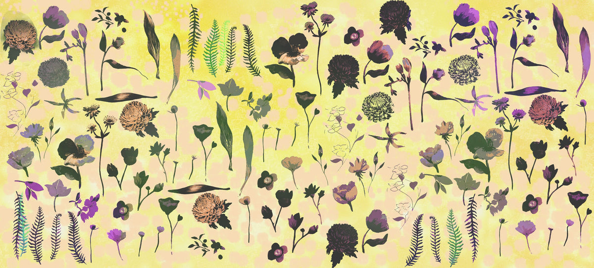 Floral Dream, Butter Yellow Mural Wallpaper - pure wallpaper artwork