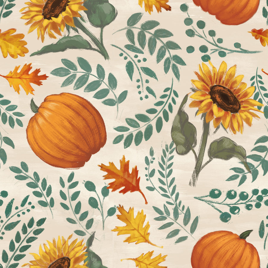 Pumpkin Harvest White Mural Wallpaper