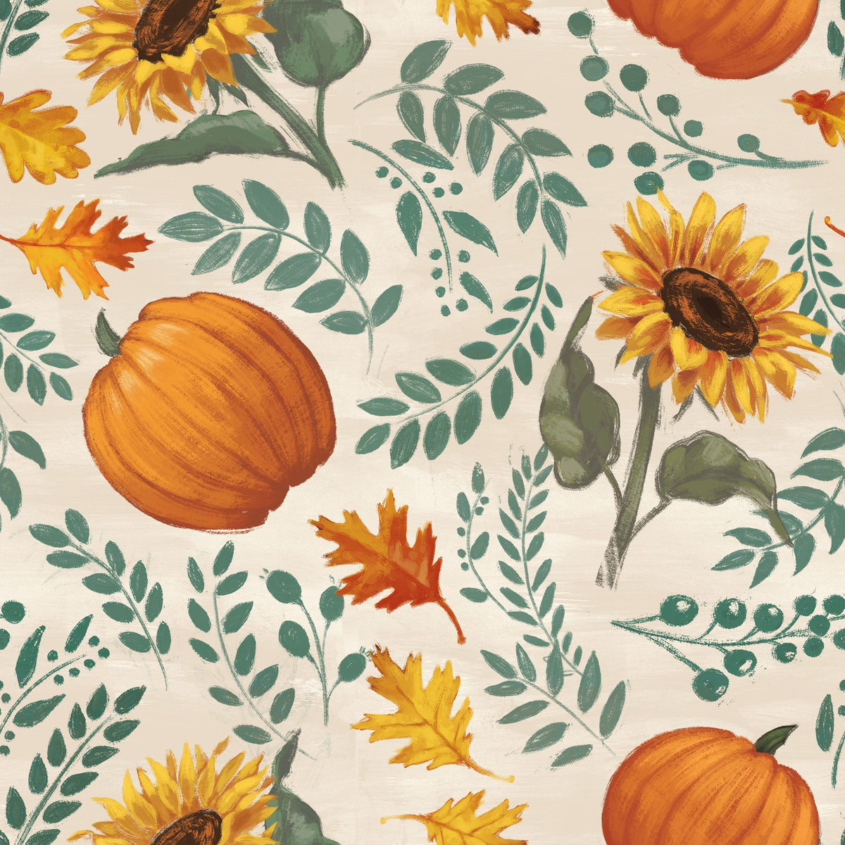 Pumpkin Harvest White Mural Wallpaper - pure wallpaper artwork
