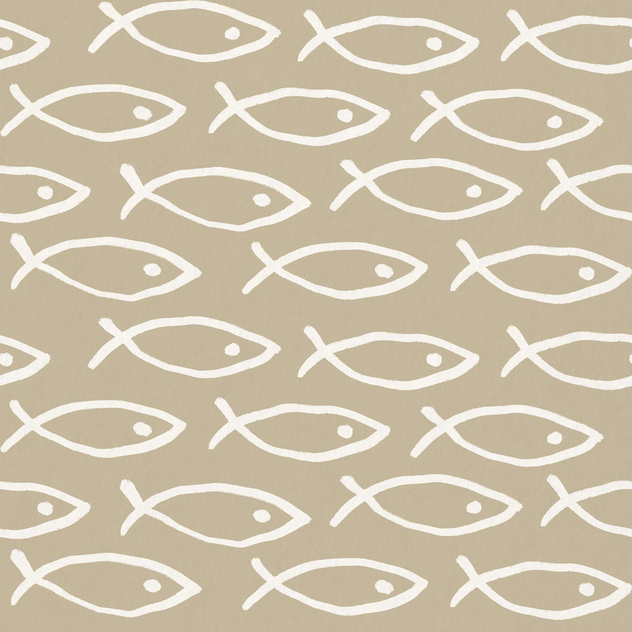 Seaside Fish Beige Mural Wallpaper