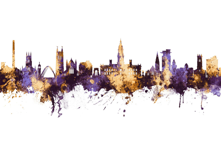 Bolton England Skyline Purple & Gold Mural Wallpaper