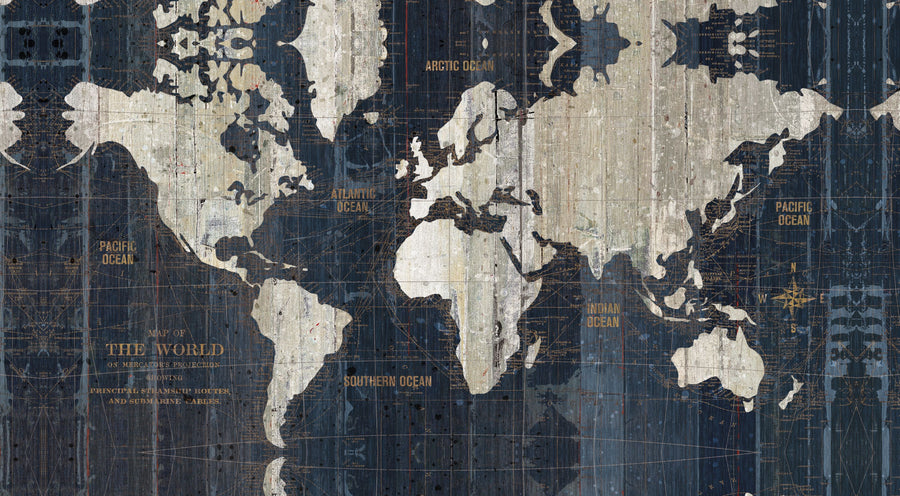 Old World Map Blue Mural Wallpaper