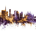 Milan Italy Skyline Purple & Gold Mural Wallpaper - pure wallpaper artwork