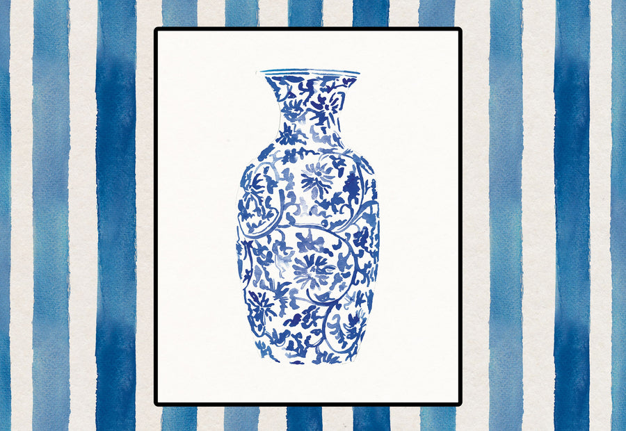 Chinoiserie Vase II Stripes Mural Wallpaper