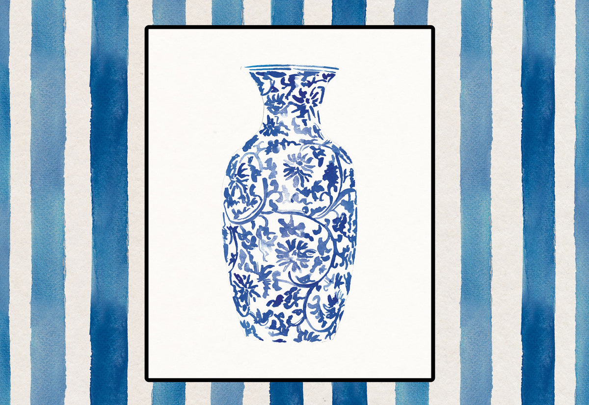 Chinoiserie Vase II Stripes Mural Wallpaper - pure wallpaper artwork