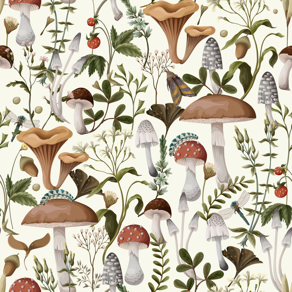 Forest Mushrooms, Light Mural Wallpaper - pure wallpaper artwork