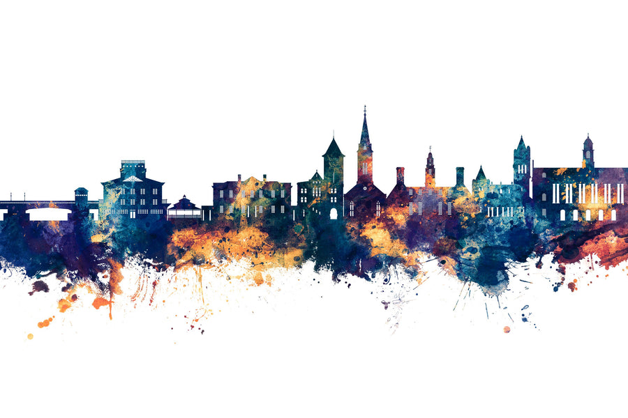 New Bern North Carolina Skyline Blue & Gold Mural Wallpaper