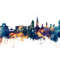 New Bern North Carolina Skyline Blue & Gold Mural Wallpaper - pure wallpaper artwork