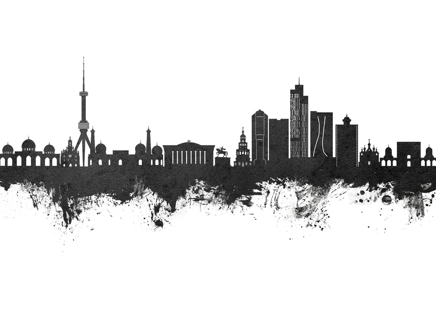 Tashkent Uzbekistan Skyline Black & White Mural Wallpaper