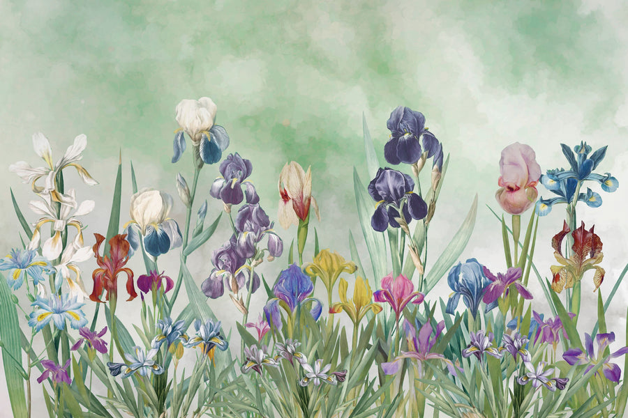 Iris Field Green Mural Wallpaper
