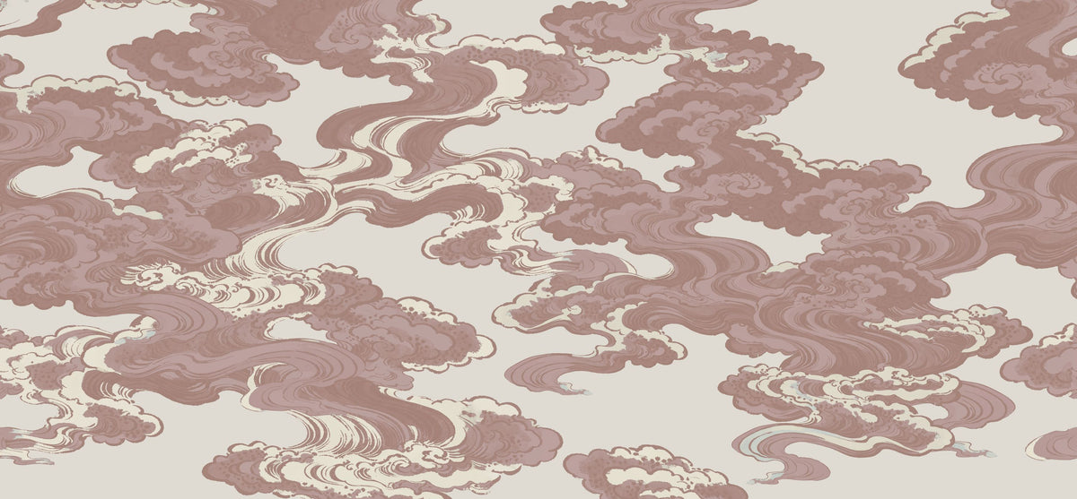 Ukiyo-e Clouds, Dusty Rose Mural Wallpaper - pure wallpaper artwork