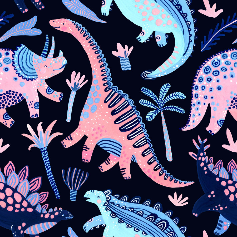 Funky Dinosaurs Dark Mural Wallpaper