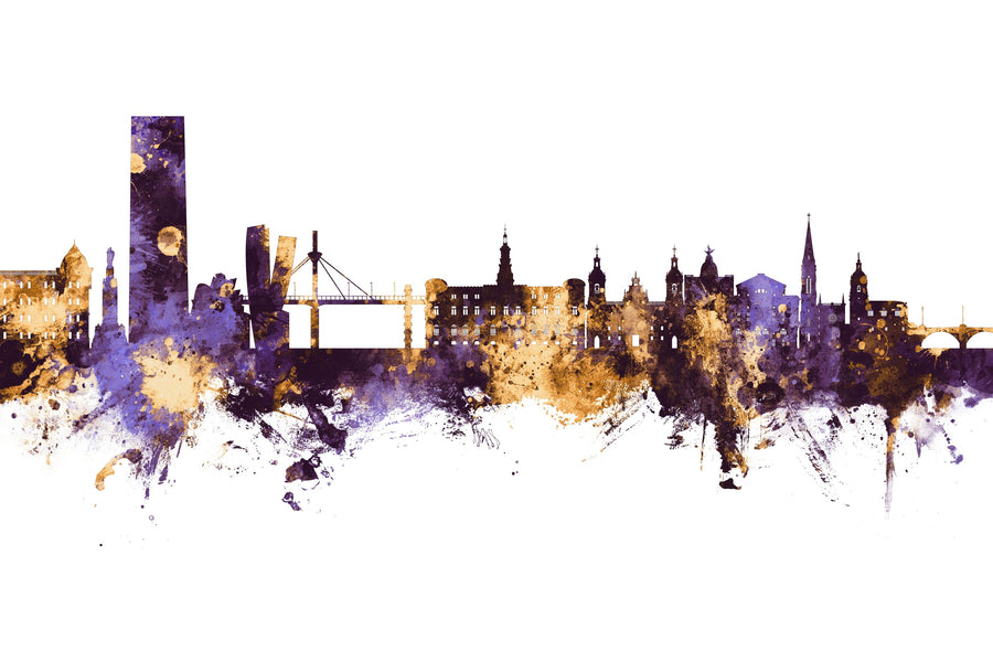 Bilbao Skyline Purple & Gold Mural Wallpaper