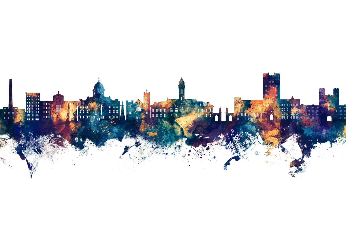 Bloomington Indiana Skyline Blue & Bronze Mural Wallpaper - pure wallpaper artwork